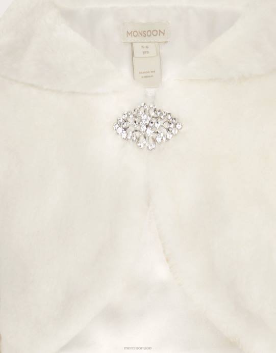 Monsoon بنت سترة من الفرو الصناعي بأكمام طويلة D68H1589 ملابس عاج