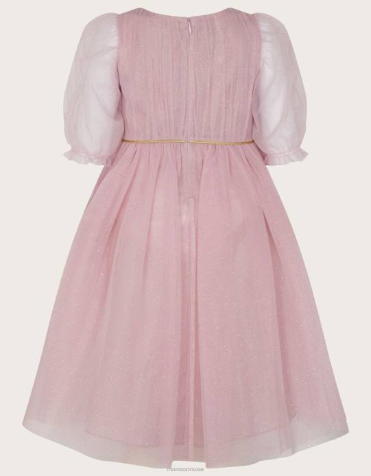 Monsoon بنت أرض العجائب سيلينا فستان تونيك لامع نصف كم D68H1592 ملابس الوردي (الوردي الداكن)