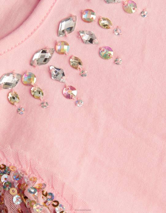 Monsoon بنت قمة الأكمام الترتر جوهرة D68H1599 ملابس الوردي (الوردي الشاحب)