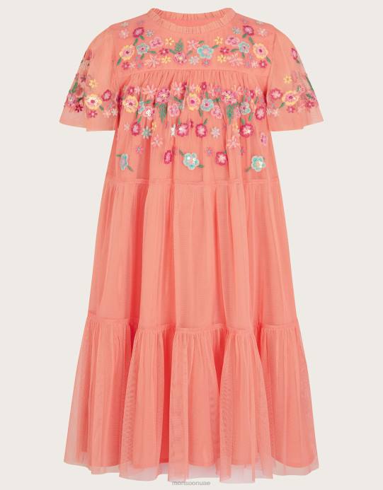 Monsoon بنت فستان تول مطرز D68H1601 ملابس برتقالي (مرجاني)