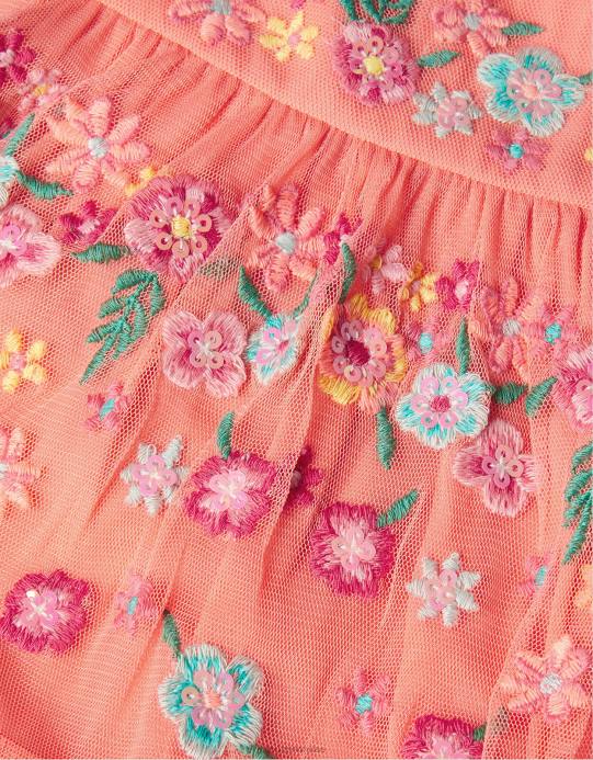 Monsoon بنت فستان تول مطرز D68H1601 ملابس برتقالي (مرجاني)