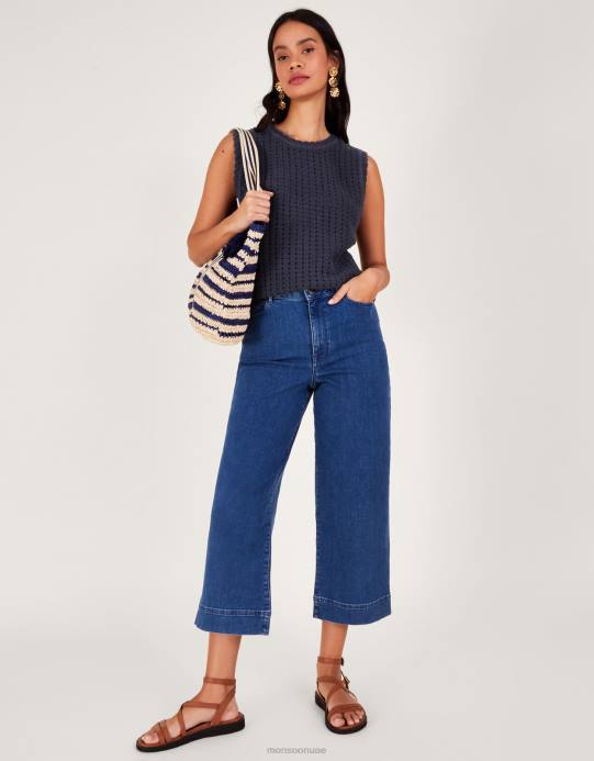 Monsoon نحيف غرزة متماسكة دبابة أعلى D68H162 ملابس الأزرق الداكن)