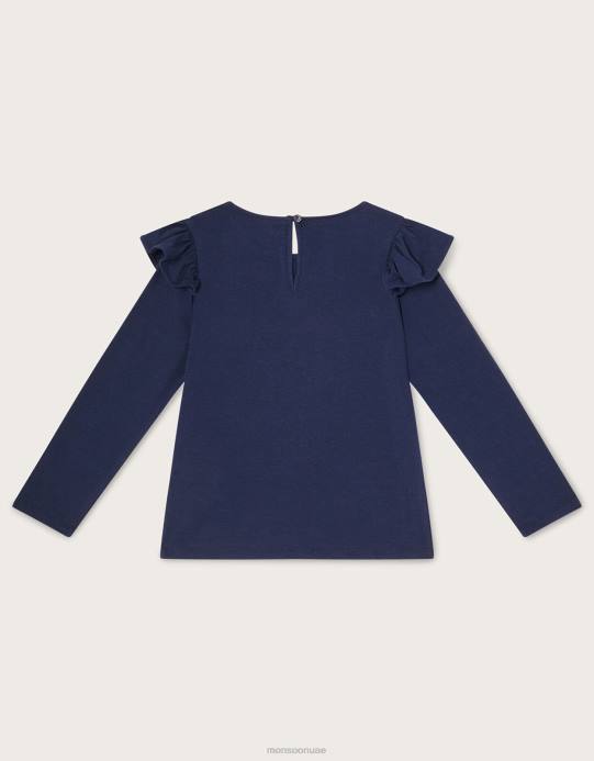 Monsoon بنت قوس قزح طويلة الأكمام أعلى D68H1620 ملابس الأزرق الداكن)