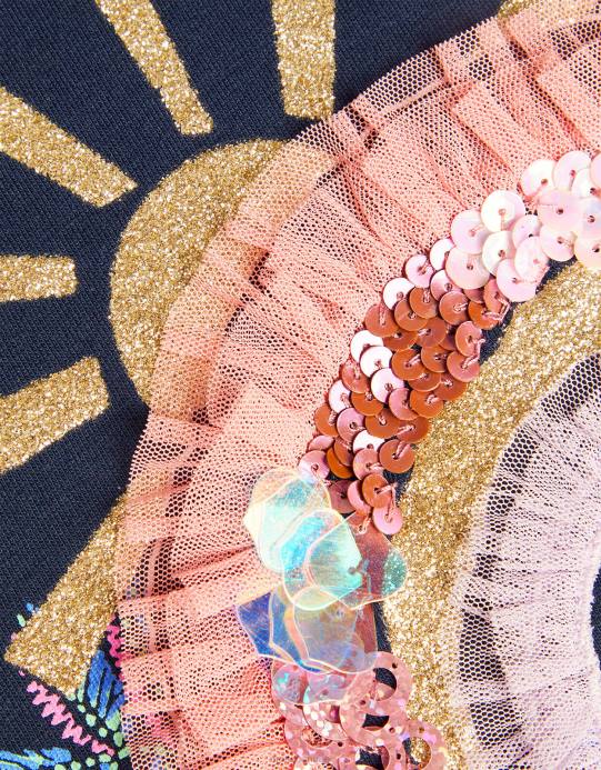 Monsoon بنت قوس قزح طويلة الأكمام أعلى D68H1620 ملابس الأزرق الداكن)