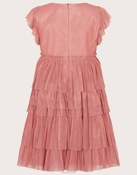 Monsoon بنت نسج فستان حفلة شبكي D68H1625 ملابس لون القرنفل