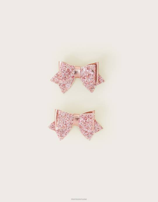 Monsoon بنت مجموعة من مشابك شعر على شكل فيونكة لامعة ومتلألئة، مكونة من قطعتين D68H1626 ملحق موضة