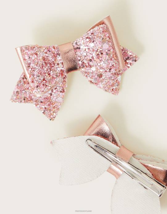 Monsoon بنت مجموعة من مشابك شعر على شكل فيونكة لامعة ومتلألئة، مكونة من قطعتين D68H1626 ملحق موضة