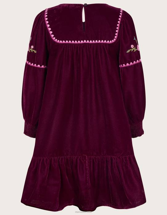 Monsoon بنت فستان سموك مطرز D68H1629 ملابس أحمر (بورجوندي)