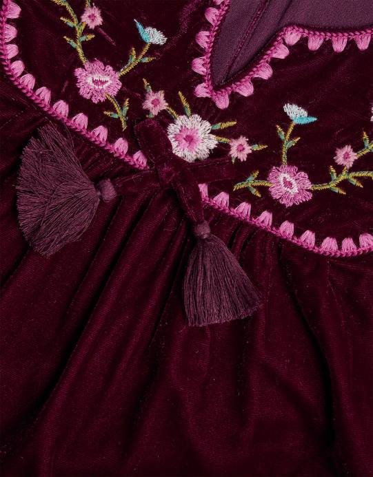 Monsoon بنت فستان سموك مطرز D68H1629 ملابس أحمر (بورجوندي)