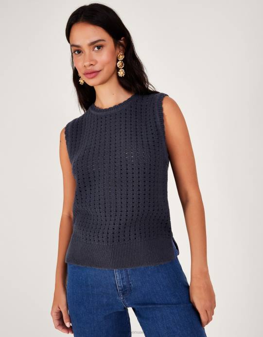 Monsoon نحيف غرزة متماسكة دبابة أعلى D68H162 ملابس الأزرق الداكن)