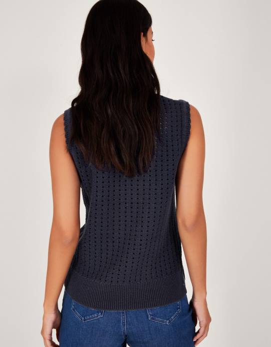 Monsoon نحيف غرزة متماسكة دبابة أعلى D68H162 ملابس الأزرق الداكن)