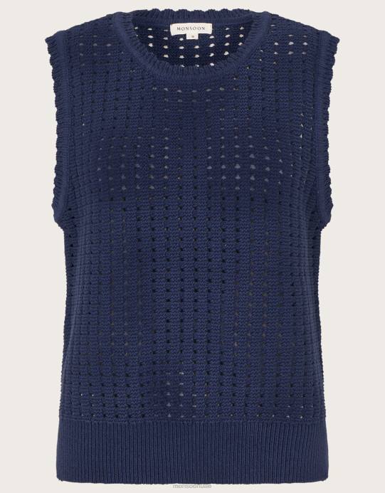 Monsoon نحيف غرزة متماسكة دبابة أعلى D68H162 ملابس الأزرق الداكن)