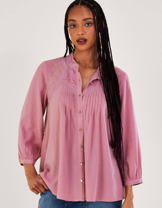 Monsoon نحيف بلوزة تفاصيل الدانتيل D68H163 ملابس الأرجواني (أرجواني)