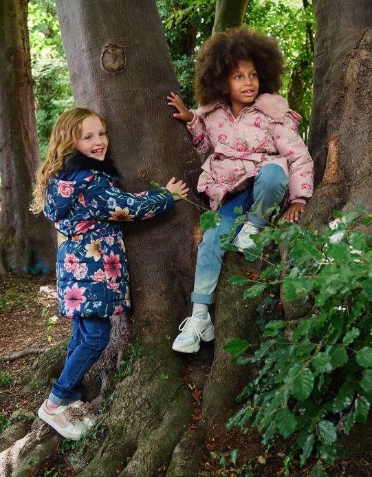 Monsoon بنت معطف مبطن بالزهور D68H1633 ملابس الأزرق الداكن)