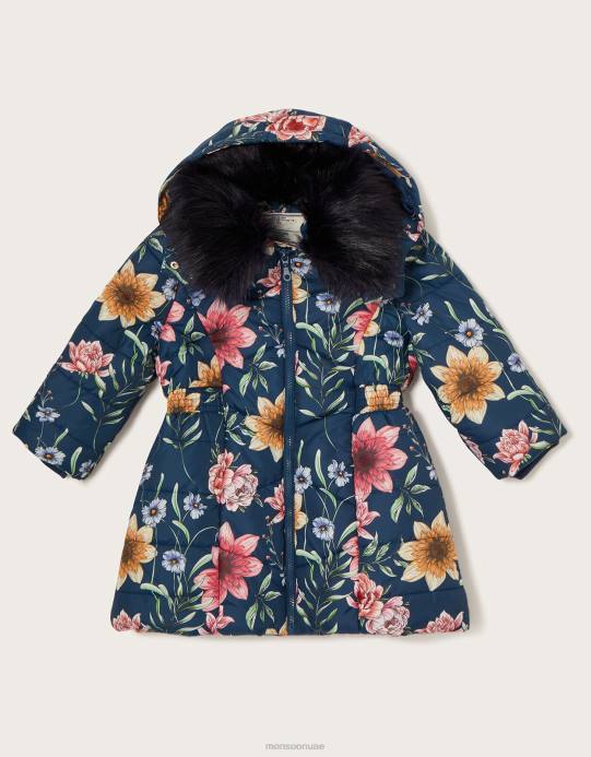 Monsoon بنت معطف مبطن بالزهور D68H1633 ملابس الأزرق الداكن)