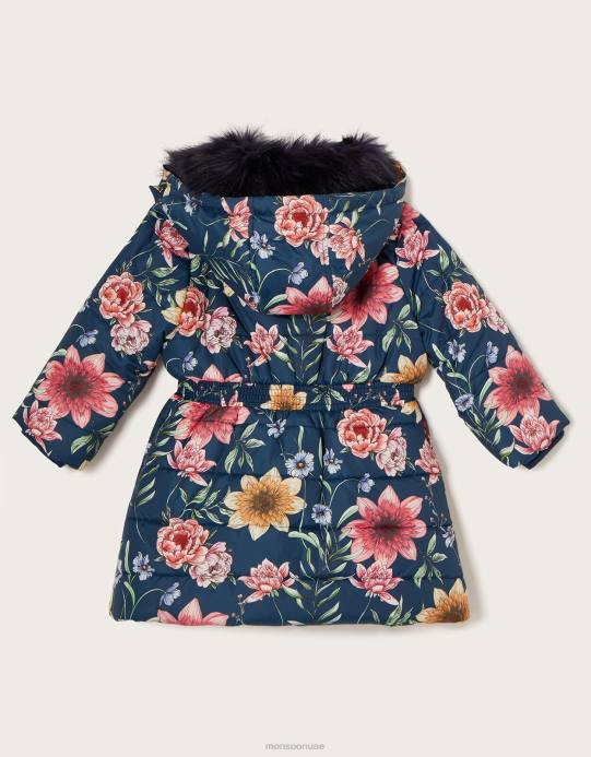 Monsoon بنت معطف مبطن بالزهور D68H1633 ملابس الأزرق الداكن)