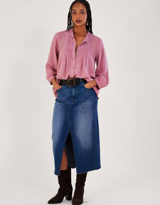 Monsoon نحيف بلوزة تفاصيل الدانتيل D68H163 ملابس الأرجواني (أرجواني)