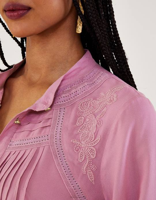 Monsoon نحيف بلوزة تفاصيل الدانتيل D68H163 ملابس الأرجواني (أرجواني)