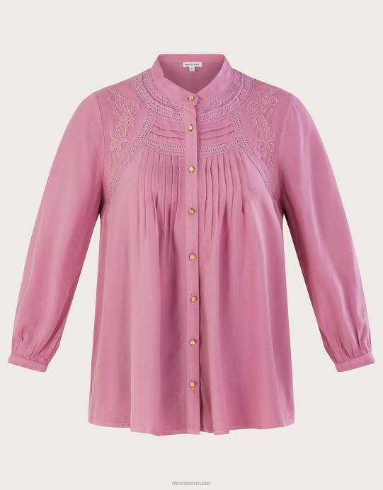 Monsoon نحيف بلوزة تفاصيل الدانتيل D68H163 ملابس الأرجواني (أرجواني)