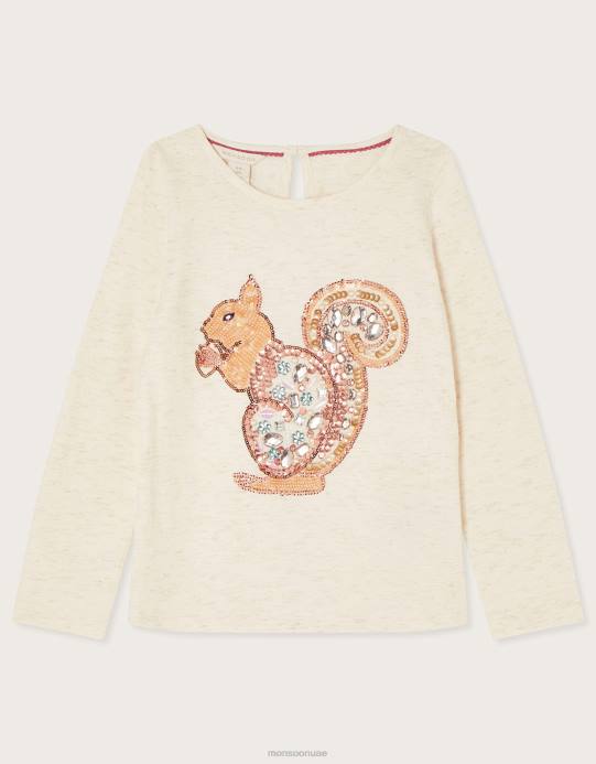 Monsoon بنت السنجاب طويلة الأكمام تي شيرت D68H1642 ملابس عاج