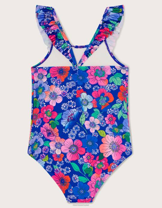 Monsoon بنت ملابس السباحة الأزهار الرجعية D68H1643 ملابس أزرق