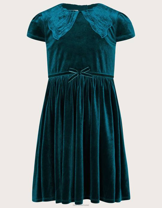 Monsoon بنت فستان مخملي بياقة فراشة D68H1653 ملابس أخضر