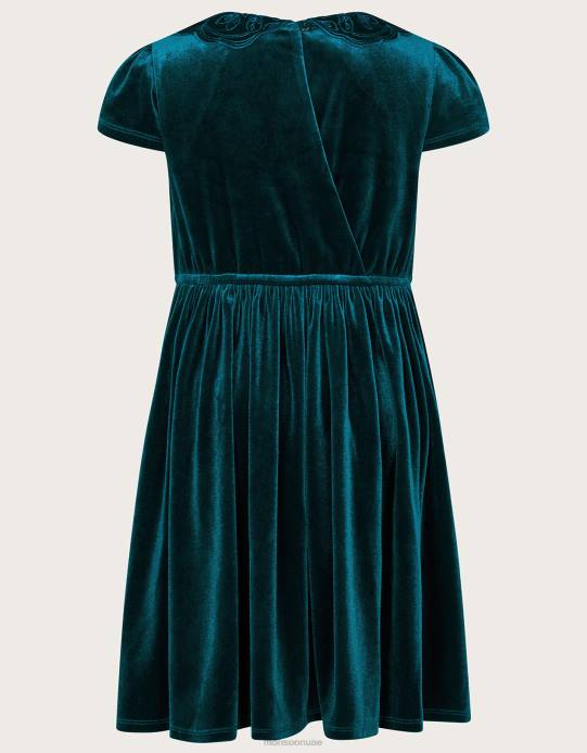 Monsoon بنت فستان مخملي بياقة فراشة D68H1653 ملابس أخضر