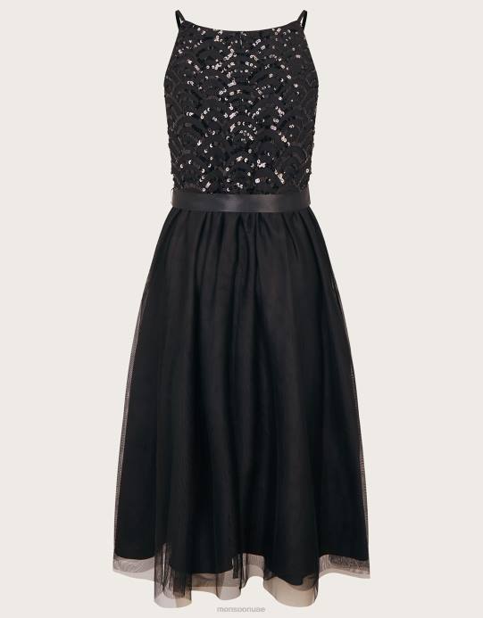 Monsoon بنت ديكو الترتر الحقيقة فستان حفلة موسيقية D68H1662 ملابس أسود