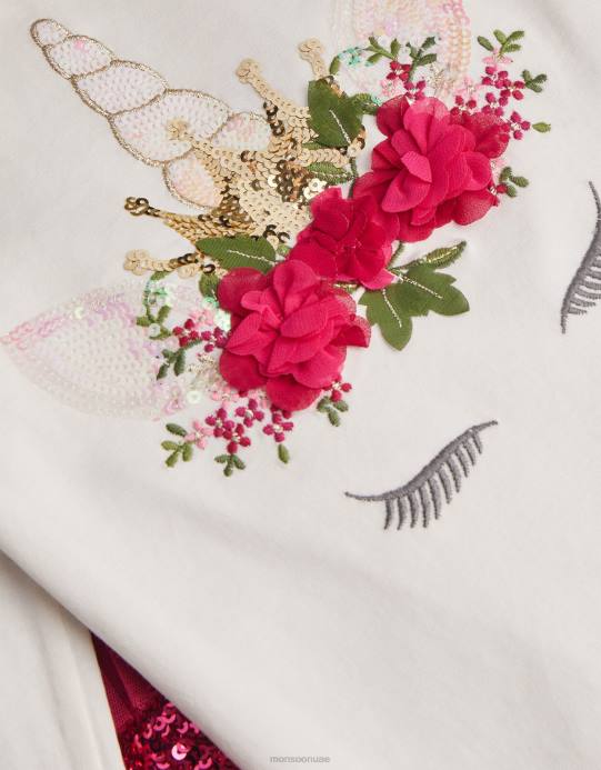 Monsoon بنت طقم علوي وتنورة ديسكو بتصميم يونيكورن D68H1668 ملابس الوردي (الوردي الساطع)