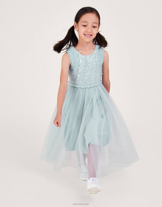 Monsoon بنت فستان كشكش من الترتر من بريسيلا D68H1671 ملابس أزرق