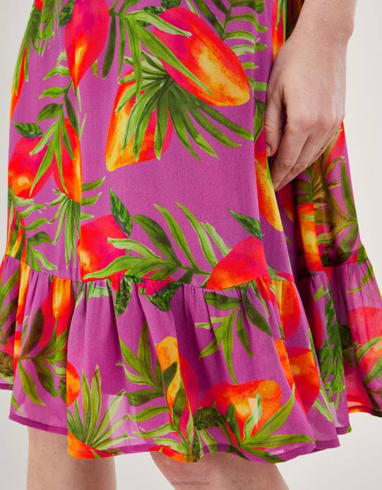 Monsoon نحيف فستان أتينا بطبعة من الفيسكوز المستدام D68H167 ملابس أرجواني