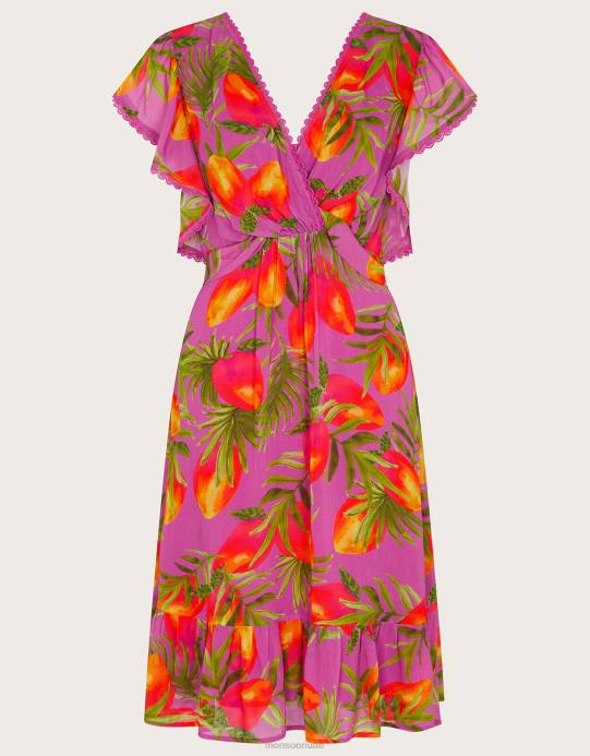 Monsoon نحيف فستان أتينا بطبعة من الفيسكوز المستدام D68H167 ملابس أرجواني