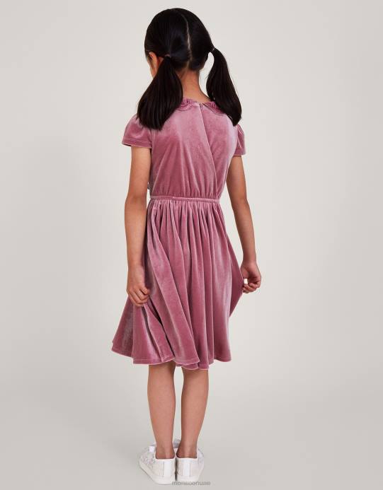 Monsoon بنت فستان مخملي بياقة فراشة D68H1680 ملابس الوردي (الوردي الداكن)