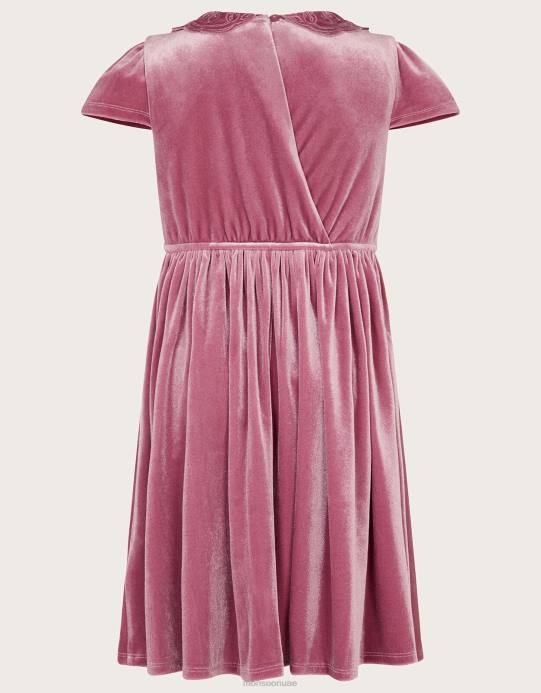 Monsoon بنت فستان مخملي بياقة فراشة D68H1680 ملابس الوردي (الوردي الداكن)