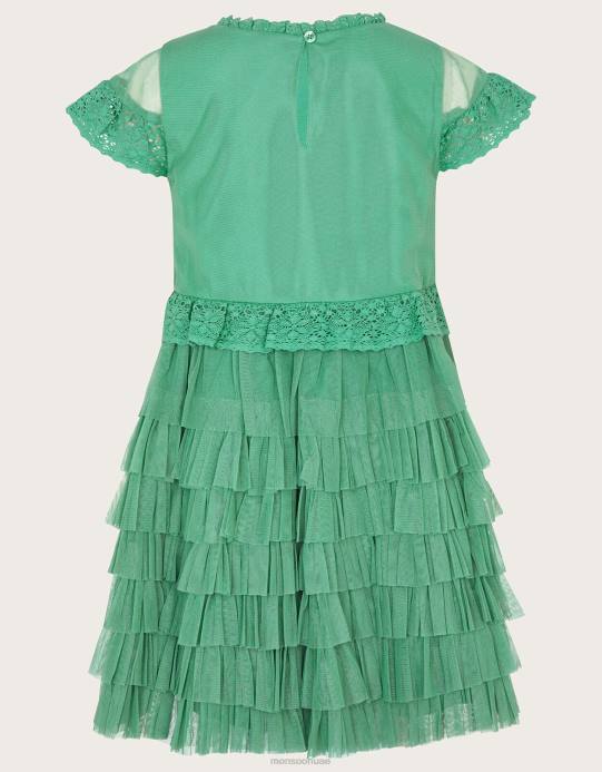 Monsoon بنت فستان طبقات كروشيه مطرز D68H1682 ملابس أخضر