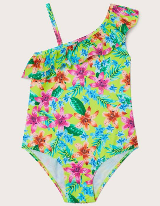 Monsoon بنت ملابس السباحة الاستوائية بكتف واحد D68H1688 ملابس الأخضر (الجير)