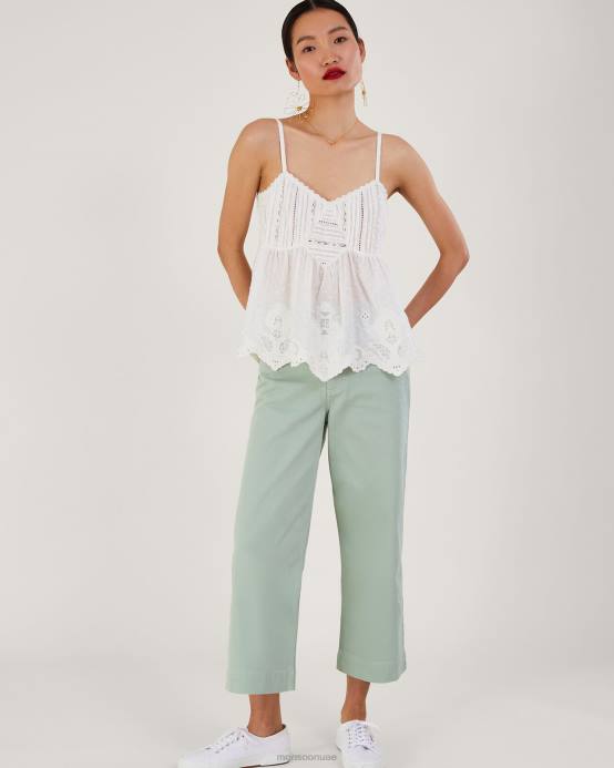 Monsoon نحيف بلوزة كامي بحافة صدفية مطرزة ممتازة D68H168 ملابس أبيض