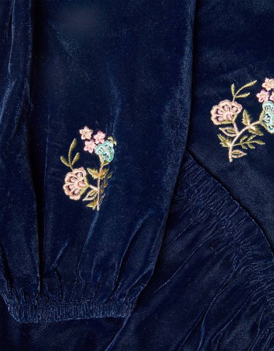 Monsoon بنت فستان مخملي مطرز D68H1693 ملابس الأزرق الداكن)