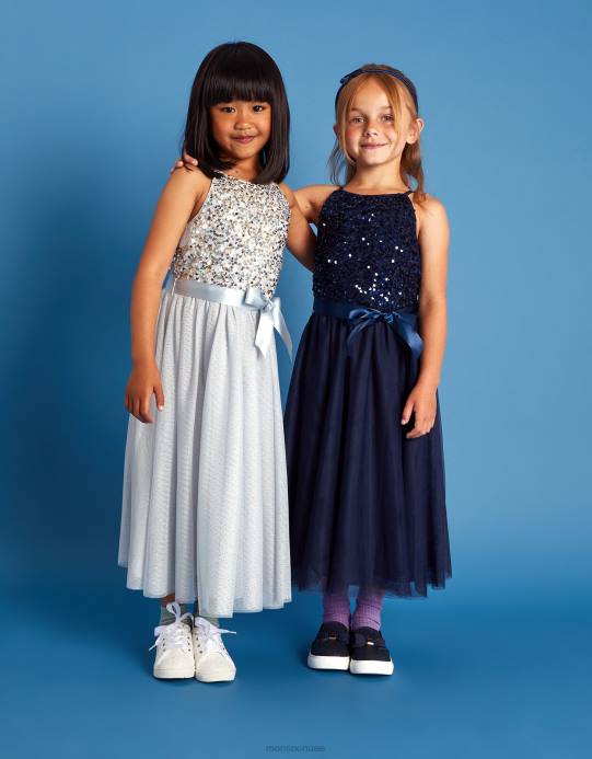 Monsoon بنت الحقيقة فستان المناسبات الترتر D68H1694 ملابس الأزرق الداكن)