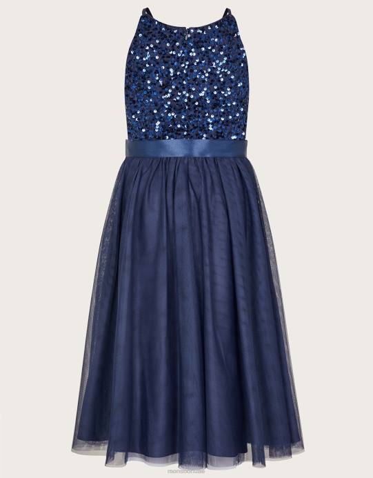 Monsoon بنت الحقيقة فستان المناسبات الترتر D68H1694 ملابس الأزرق الداكن)