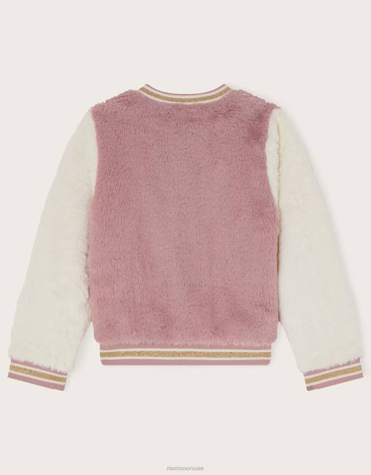 Monsoon بنت سترة بومبر من الفرو الصناعي D68H1695 ملابس لون القرنفل