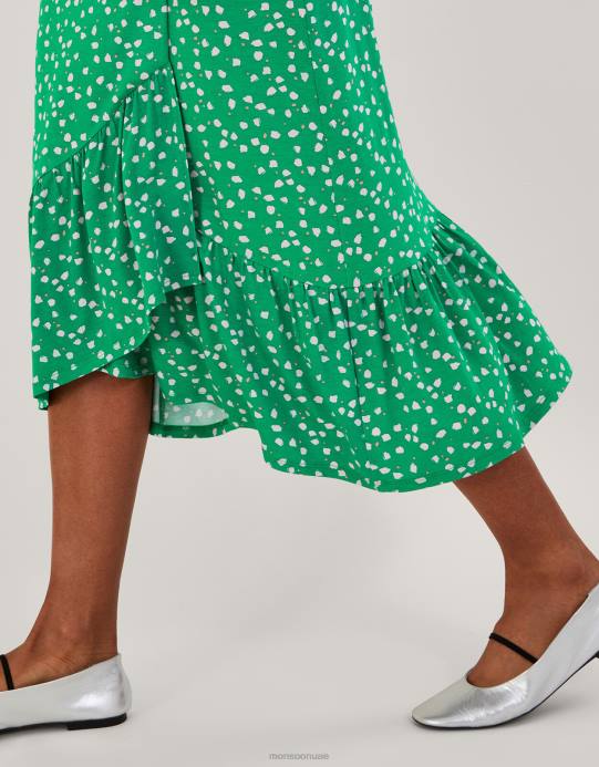 Monsoon نحيف فستان هاتي سبوت ملفوف D68H169 ملابس أخضر