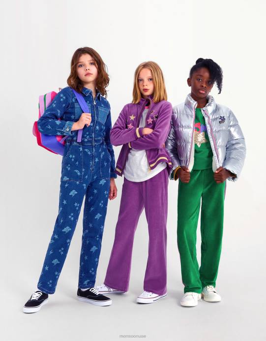 Monsoon بنت بنطال رياضي واسع من القطيفة الكونية D68H1700 ملابس أرجواني