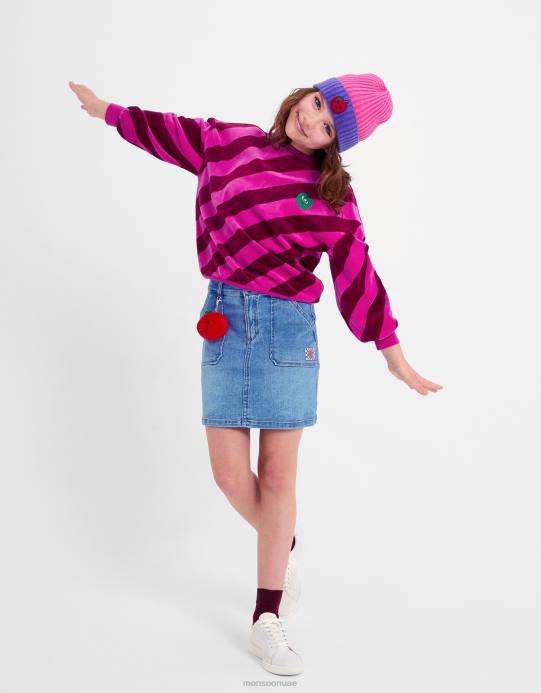 Monsoon أطفال أعلى القطيفة شريط قطري D68H1702 ملابس لون القرنفل