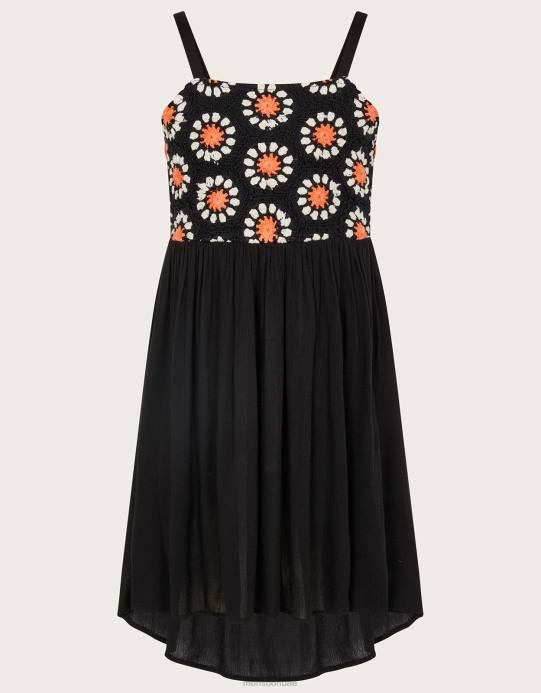 Monsoon بنت فستان كروشيه D68H1707 ملابس أسود