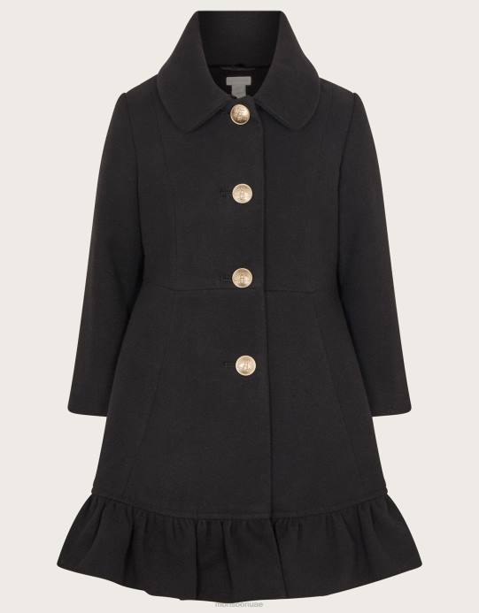 Monsoon بنت معطف بياقة من الفرو الصناعي وحاشية مكشكشة D68H1709 ملابس أسود