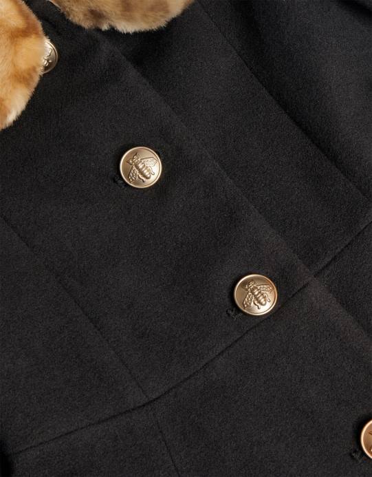 Monsoon بنت معطف بياقة من الفرو الصناعي وحاشية مكشكشة D68H1709 ملابس أسود