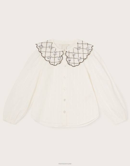 Monsoon بنت بلوزة بياقة مزخرفة D68H1713 ملابس عاج