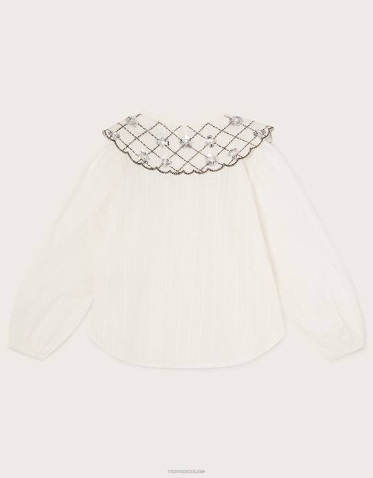 Monsoon بنت بلوزة بياقة مزخرفة D68H1713 ملابس عاج
