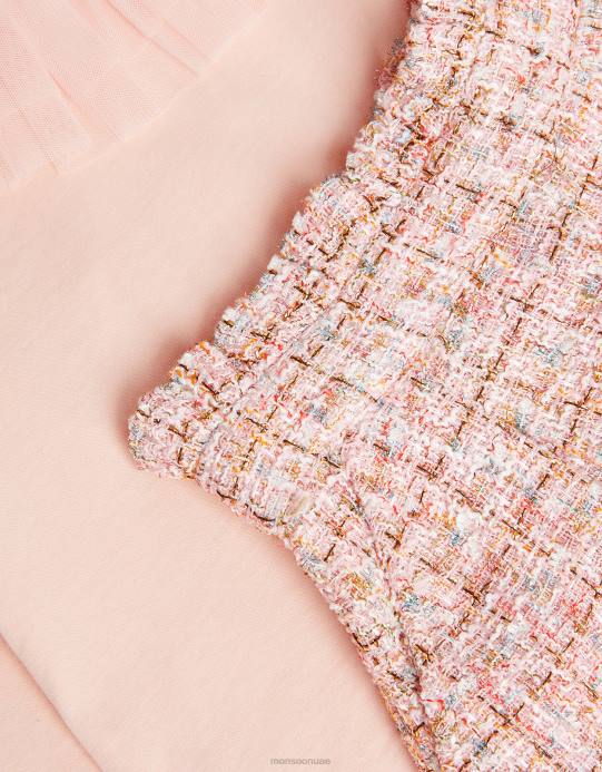 Monsoon بنت طقم شورت علوي وتويد D68H1715 ملابس لون القرنفل